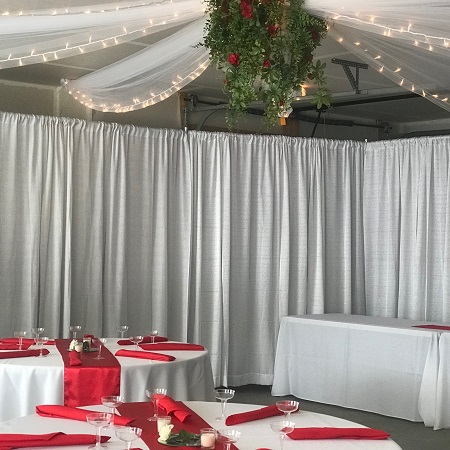 Budget Ceiling Decor with Red Azaleas - Events & Themes - tulle and light ceiling decor photo idea